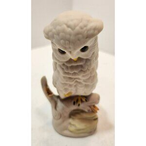 Vintage Cybis Porcelain Snow White Owl Perched On A Branch 4.50" Tall